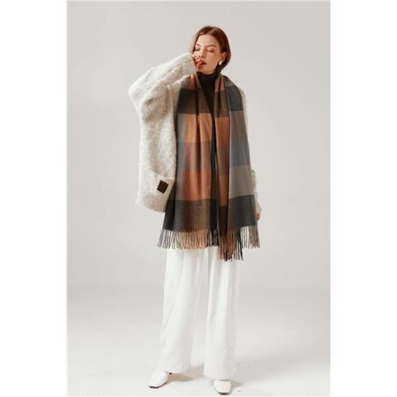 Women's Faux Cashmere Plaid‎ Scarf - Ultra Soft, Warm Winter Wrap with Classic - Picture 4 of 8